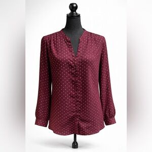 Old Navy Burgundy Polka Dot Blouse Size Medium